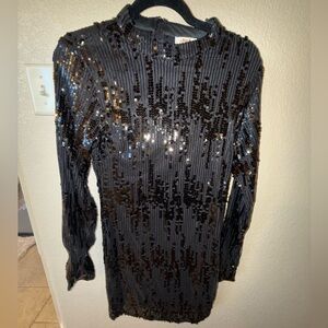 Black Sequin Long Sleeve Dress